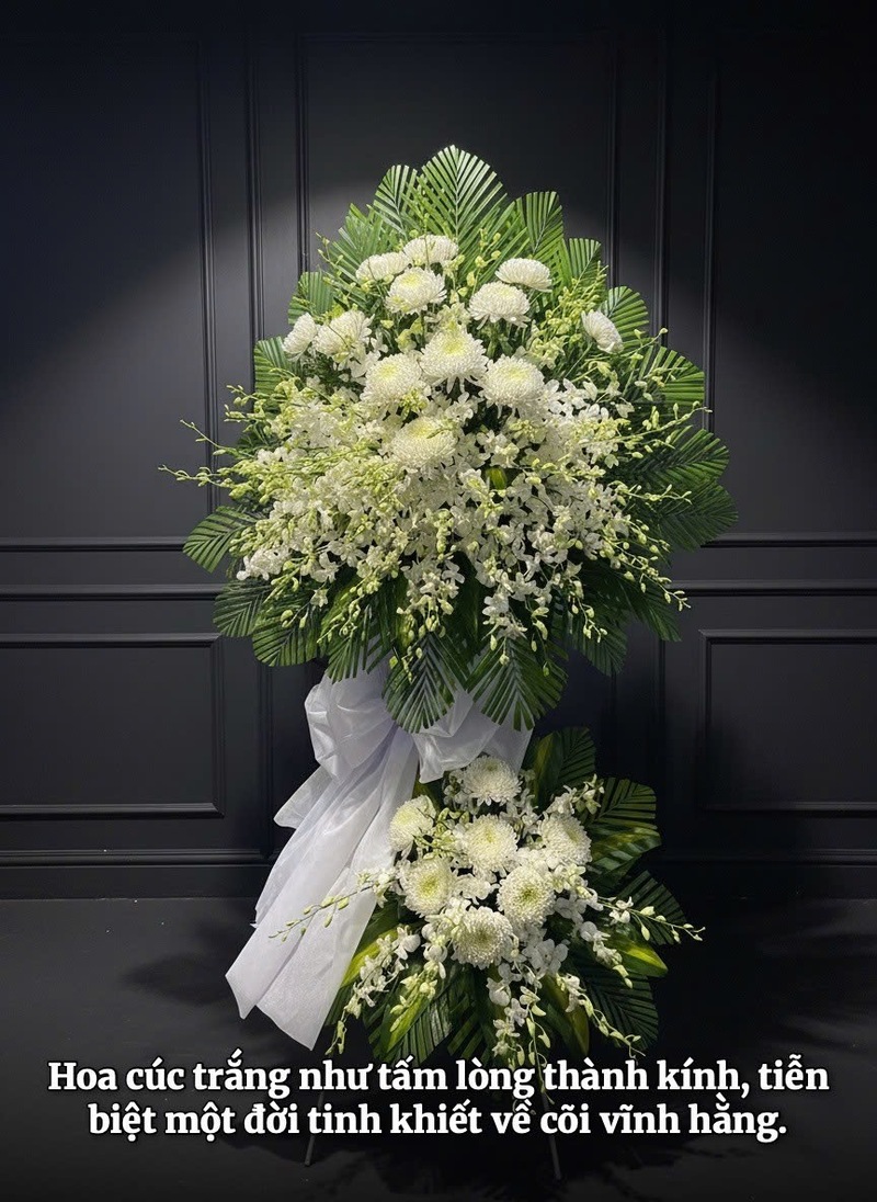 Kệ Hoa Kính Viếng Trắng Cúc Mẫu Đơn